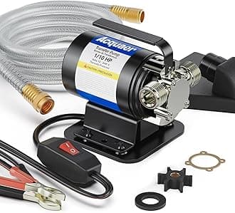 Acquaer Modern Portable Black 12V 1/10HP Electric Water Transfer Pump with Switch and Suction Hose Kit, 264 GPH, 46ft Lift, Multi-Use for RV, Pools, Aquariums