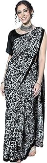 SIRIL Women's Printed Silk Crepe Saree with Unstitched Blouse