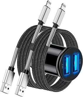 iPhone Car Charger Compatible for iPhone 12 Pro Max/Mini/11 Pro Max/XS Max/XR/X/8/7/6/6S Plus/5S/5C/SE, 2.1A Dual USB Fast Car iPhone Apple Charger Adapter with 2x6ft MFi Certified Lightning Cable