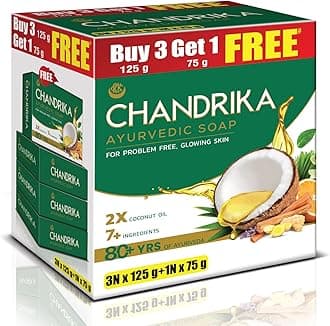 chandrika oval, 4 soaps, 3 of 125 grams and 1 of 75 grams