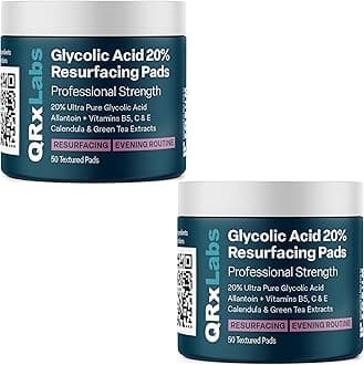 QRxLabs Glycolic Acid Pads - 20% Resurfacing Pads AHA for Face & Body - Exfoliates Skin Surface and Reduces Appearance of Fine Lines and Wrinkles - Acne Treatment Clearing - Daily Pads - 50ct 2PK