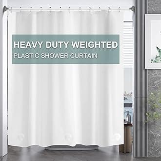 AmazerBath Plastic Shower Curtain, 72" W x 72" H White EVA 8G Shower Curtain with Heavy Duty Clear Stones and Grommet Holes, Waterproof Thick Bathroom Plastic Shower Curtains Without Odor