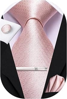 – Silk Ties for Men Pink Blue Black Mens Ties Set 4 PCS Necktie Pocket Square Cufflinks Clip Pin for Wedding