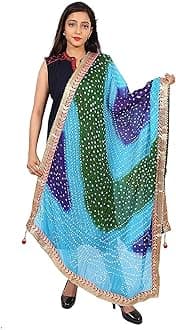 Jaipuri Rajasthani Silk Bandhani Bandhej Heavy Dupatta with Gota Work and latkan