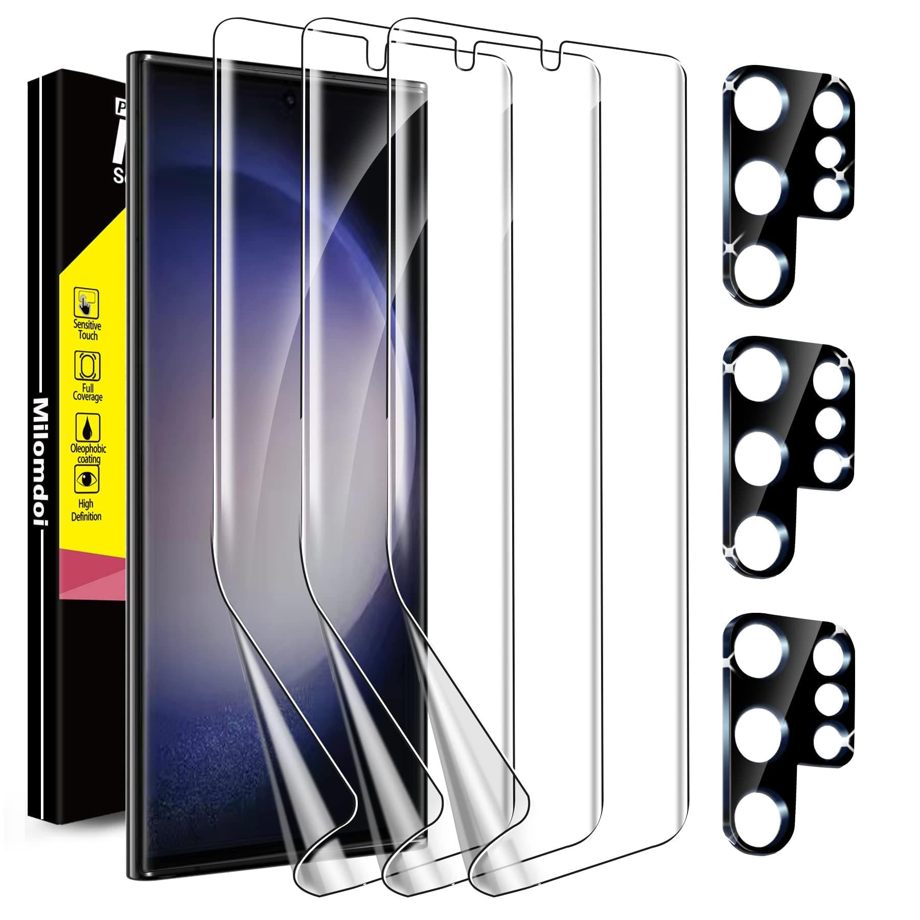 [3+3 Pack] for Samsung Galaxy S23 Ultra Screen Protector [Not Glass] Accessories 3 Pack TPU Film with 3 Pack Tempered Glass camera lens screen protector for Samsung S23 Ultra case friendly