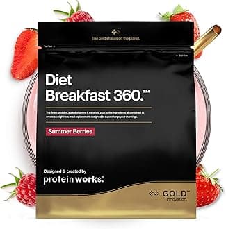 Protein Works | Diet Breakfast 360 - GOLD Innovation, On-the-Go Healthy Weight Loss Meal Replacement Shake, Added Caffeine, Low Sugar, Summer Berries, 9 Servings, 500g