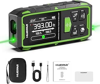 Dual Laser Measuring Tool, 393Ft Green-Beam Bilateral Digital Laser Distance Measure 6 Units Ft/in/M, Rechargeable Laser Measurement Tool -Backlit LCD Display, Length/Area/Volume/Angle Sensor