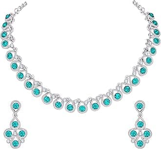 Diamond/Stones Necklace Set with Earrings for Women | Stylish Jewellery for Party, Wedding and Festive Occasions | Fashion Accessories