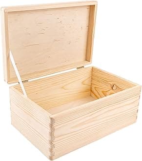 Large Wooden Storage Box with Hinged Lid | 11.8 x 7.87 x 5.51 inches (+-0.5) | Plain Unpainted Unfinished Gift Box for Tool Toy Crafts Jewelry | ROUGH & UNSANDED Wood Keepsake Chest