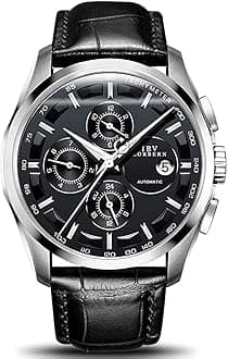 MASTOP Swiss Brands Men's Automatic Self-Wind Watch Stainless Steel with Brown Genuine Leather Band