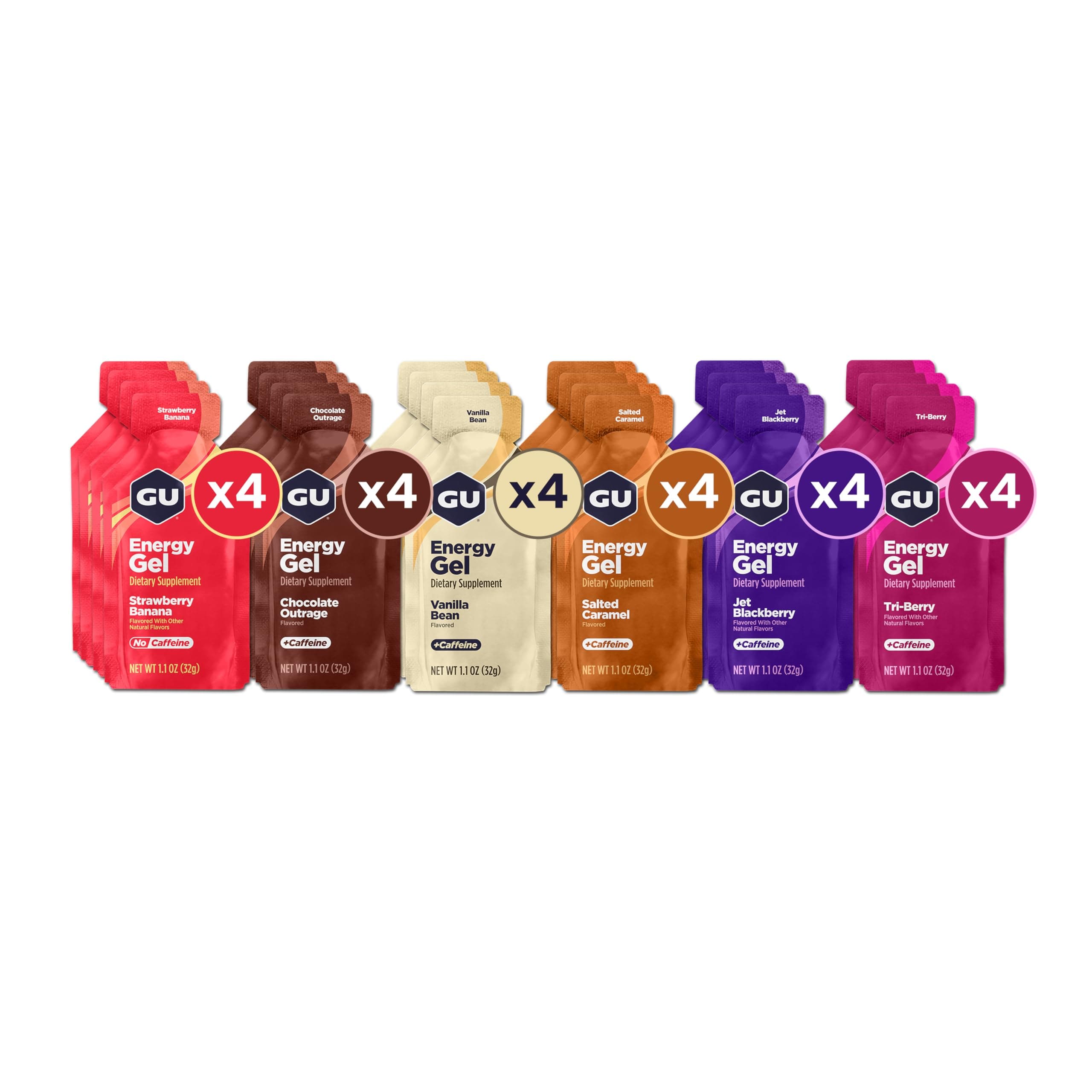 GU Energy Original Sports Nutrition Energy Gel, Vegan, Gluten-Free, Kosher, and Dairy-Free On-the-Go Energy for Any Workout, 24-Count, Assorted Flavors