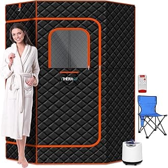 iTHERAU XL Sauna Box, Portable Sauna for Home, Steam Sauna Tent Full Body Personal Sauna Room with 3L 1200w Steamer, Upgrade Materials, Remote Control, 9 Levels Heat, 90 Mins Timer, Chair