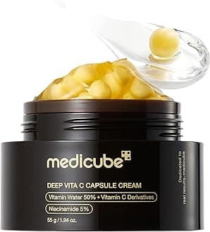 – medicube Deep Vitamin C Golden Capsule Face Moisturiser - Liposome Capsules For Wrinkles, Skin Radiance - Transparent Gel for Glow Hydration - Korean Skin Care 1.94 oz