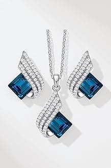 Angel Wings Platinum Plated Crystal Pendant Necklace Jewellery Set for Women and Girls (Blue) (14622s)