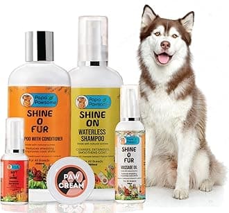 Husky Complete Grooming Kit - Shine O Fur Shampoo & Conditioner 250ml + Waterless Shampoo 250ml + Massage Oil 100ml + Detangling Serum 50ml + Paw Cream 25gm