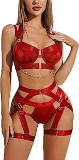 Avidlove Lingerie Set for Women Sexy Strappy Lingerie Underwire Push Up Bra Garter Set Lingerie with Chain