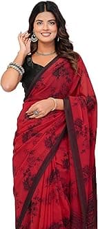 MIRCHI FASHION Women's Soft Georgette Designer Mirror Border Work Plain Saree With Blouse Piece