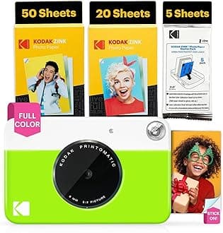 Printomatic Full-Color Instant Print Digital Camera - 75 Sheets Bundle - Prints On Zink 2x3 Sticky-Back Photo Paper - 5MP, Portable, Creative Fun Gift for Birthday, Christmas, Holiday - Green