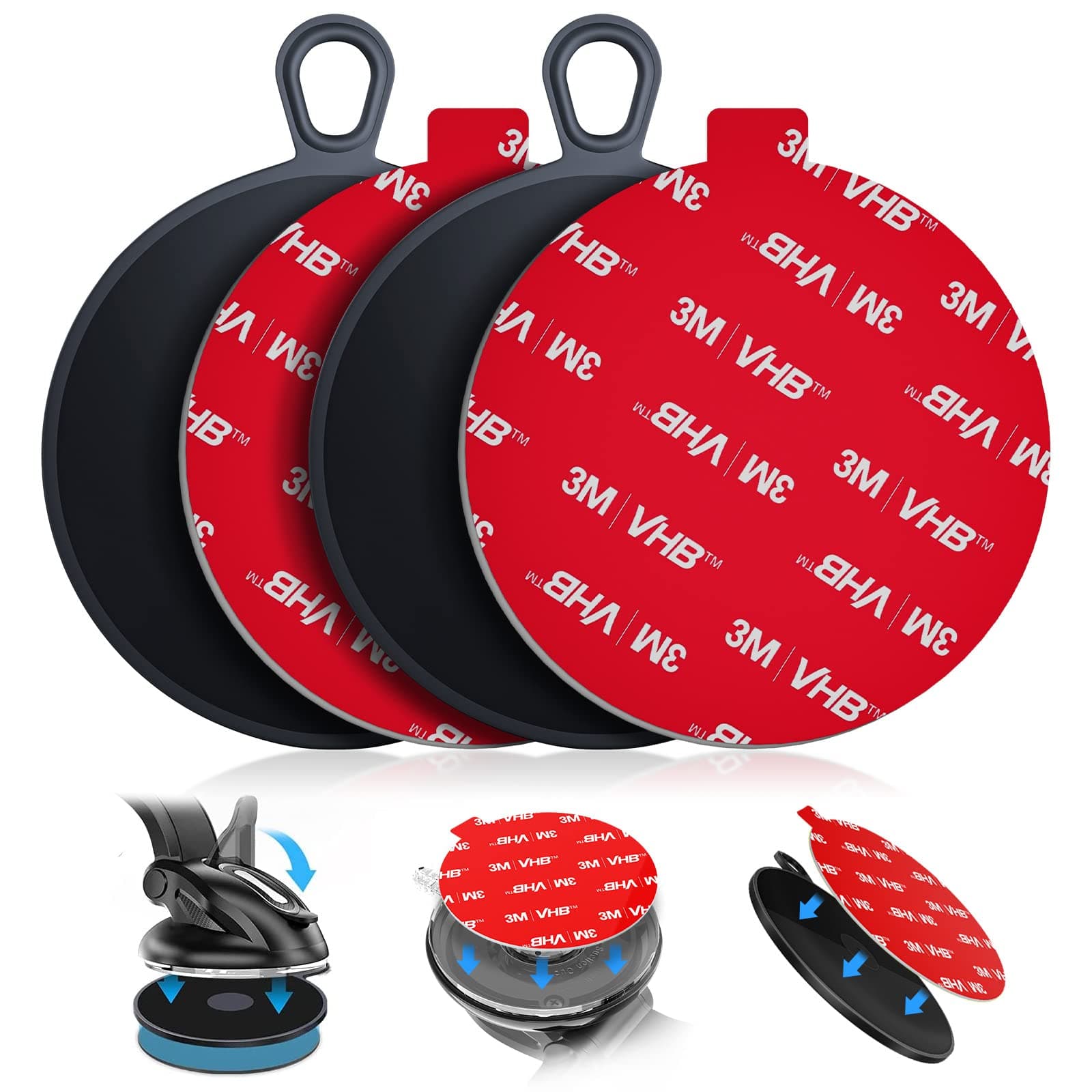 volport 2pcs 2.95"/75mm Dashboard Pad Mounting Disk for Suction Cup Mount with 2pcs 2.76"/70mm Heat Resistant Sticky Adhesive Replacement Sticker for Smartphone/GPS/Dashcam/Tablets Holder