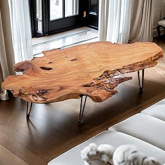 BTEOBFY 14-Inch Live Edge Coffee Table - Handcrafted Solid Wood Side Table with Metal Hairpin Legs - Unique Organic Shape End Table for Living Room, Rustic Boho & Modern Farmhouse Decor
