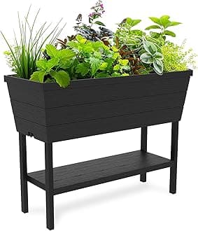 Keter Urban Bloomer 12.7 Gallon Raised Garden Bed with Self Watering Planter Box and Drainage Plug, Dark Grey