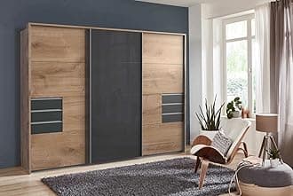 MINDEN Germanica Sliding Door Wardrobes With 6 Built in Drawers ***Choice of 2 Finishes*** Made In Germany(PLANKED OAK & GREY GLASS)