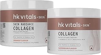 HealthKart HK Vitals Skin Radiance Collagen Powder (Orange & Watermelon, 2 x 100 g) | Marine Collagen Supplements | Biotin, Vitamin C & E | Combo Pack