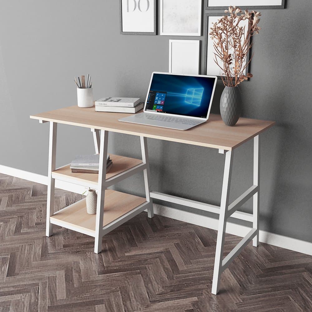 soges Computer Desk 120 x 60cm Study Workstation with Shelf Home Office Writing Desk, Tplus-MO-ZF