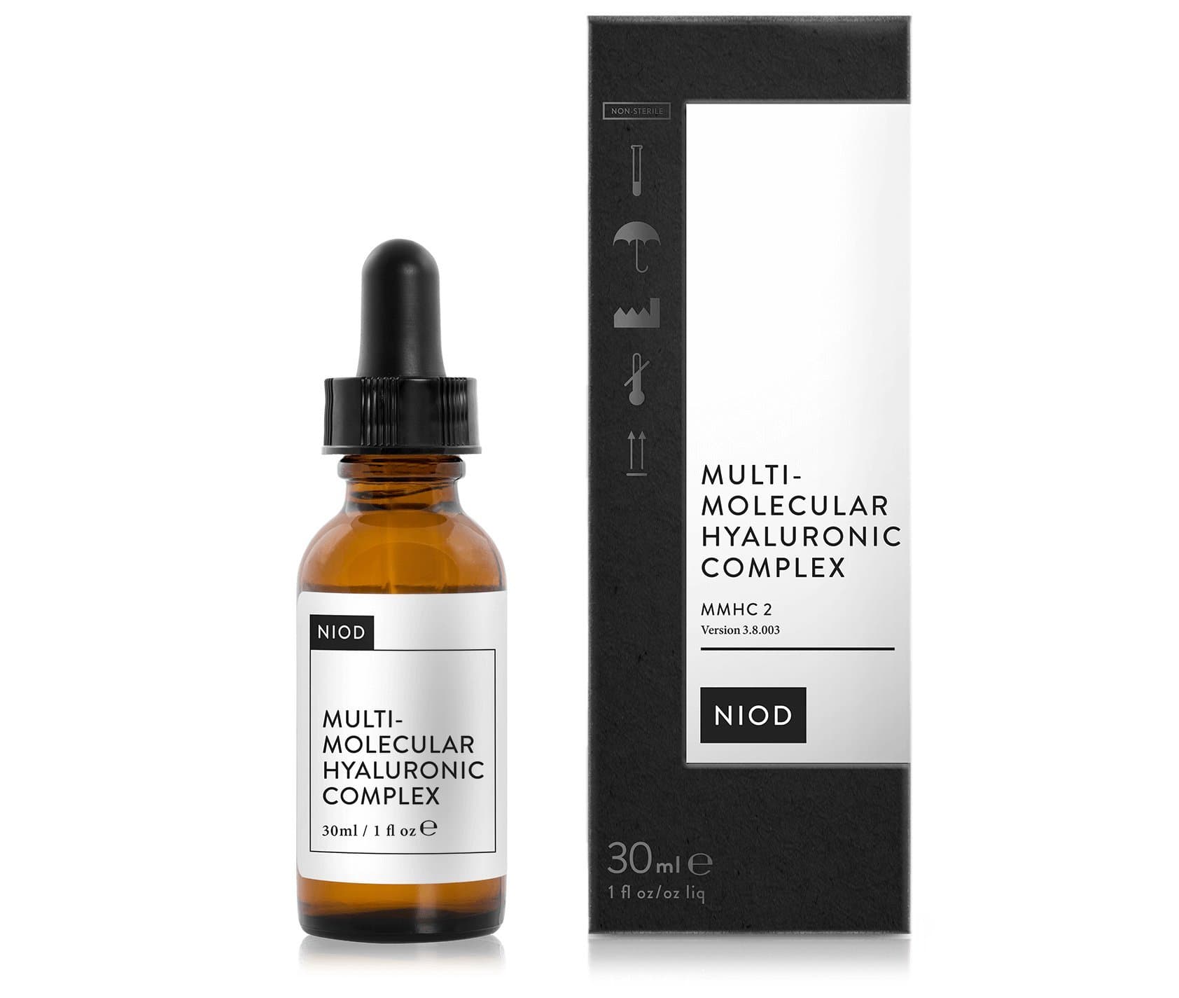 NIOD Multi-Molecular Hyaluronic Complex (30ml), combines twelve forms of hyaluronic compounds to plump and hydrate skin.
