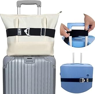 HBSTUDIO 2 in 1 Travel Belt Luggage Straps Over Handle for Carry On Bag, Elastic Add a Bag Bungees Luggage Belt Suitcases Adjustable with Alloy Buckle, Hands-Free for Airport,Trip,Boarding