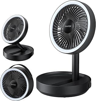 gaiatop Foldable Small Desk Fan, 6000mAh Battery Portable Desktop Fan, with LED Night Light, USB Rechargeable, Bedroom Office Camping Travel Essentials, Summer Gifts for Women Men Teens, 6.8in Black