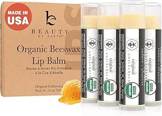 USDA Organic Lip Balm - USA Made with Natural Ingredients, 4 Pack Unflavored Chapstick for Dry Lips, Birthday Gifts for Her & Him, Lip Balm Hydrating Beauty Gifts, Lip Moisturizer, Mens Gift Ideas