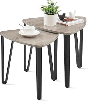 VASAGLE Nesting Coffee Tables, End Tables Set of 2 for Living Room Bedroom, Industrial Small Stacking Side Tables with Metal Frame for Couch, Heather Greige and Black ULET013B02