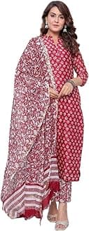 GRECIILOOKS Women's Cotton Blend Kurta Set with Dupatta | Kurti Set for Women | Festive Kurta Set for Women | Regular Fit Kurta