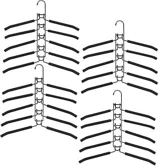 Clothes Hangers Space Saving: 4 Pack 5 in 1 Multi Layer Metal Hanger Racks Non-Slip Foam Padded Heavy Duty Thick Magic Hanger Closet Organizers and Storage for Coat Sweater Suit T-Shirt.