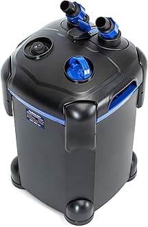 AMOSIJOY 2-Stage Canister Filter, Ultra-Quiet External Aquarium Filter with UV Sterilizer and Free Media for Large Fish Tanks and Aquariums (225GPH)