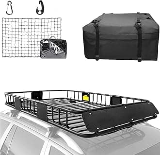 XCAR 64"x 39"x 4" Universal Roof Rack Basket Black with 3' x 4' Cargo Net and Rooftop Cargo Carrier Bag 15 Cubic ft - Car Top Luggage Storage Holder Baskets for SUV Truck Vehicle