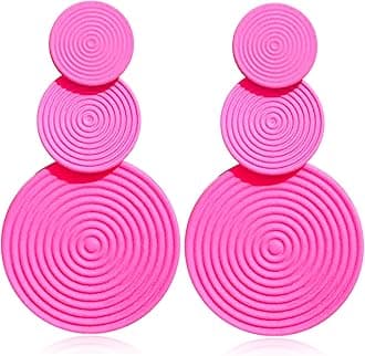 Handmade Long Round Alloy Dangle Drop Earrings - Statement 60s 70s 80s Vintage Gold Disk Round Disc Earrings - Boho Lightweight Summer Beach Jewelry Earring for Women