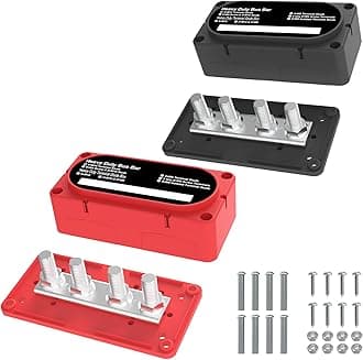 Heavy Duty Bus Bar 300A 12V Power Distribution Block with 3/8" (M10) 4-Posts Terminals Block with Cover for Automotive, Marine, Battery System(Black & Red)