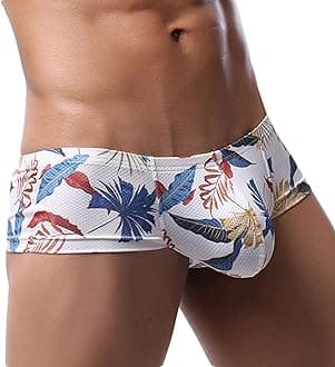 Sexy Printed Short Legs Boxer Briefs for Men, Low Rise Big Pouch Underwear, Mesh Breathable Undies Trunks