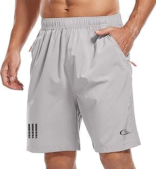 CBlueMen's Outdoor Quick Dry Lightweight Sports Shorts with 2 Zipper Pockets, Breathable Hiking Running Gym Workout Athletic Shorts