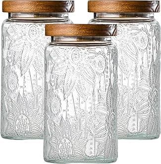 3-Pack 32oz Vintage Glass Jar With Lid, Glass Storage Containers, Airtight Kitchen Storage Containers For Sugar, Coffee, Tea, Spice, Flour, Candy Cookie, Pasta, Cereal