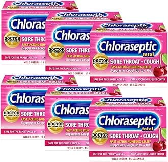 Chloraseptic Sore Throat Lozenges + Cough, Wild Cherry, 15 ct (Pack of 6)