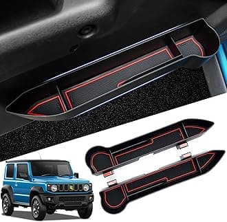 Autorder Door Side Storage Box for Suzuki Jimny 2019-2025 JB64 JB74 Accessories Armrest Phone Container Door Organizer Handle Pocket Tray with Red Mats 2 Pack