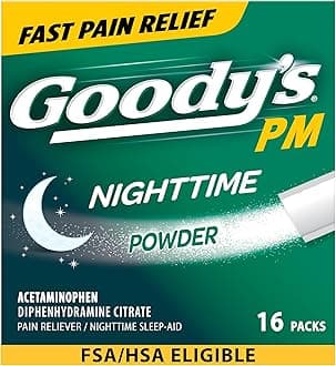 Nighttime Powder, Pain Reliever & Sleep Aid with Acetaminophen & Diphenhydramine Citrate, Caffeine Free, 16 Count