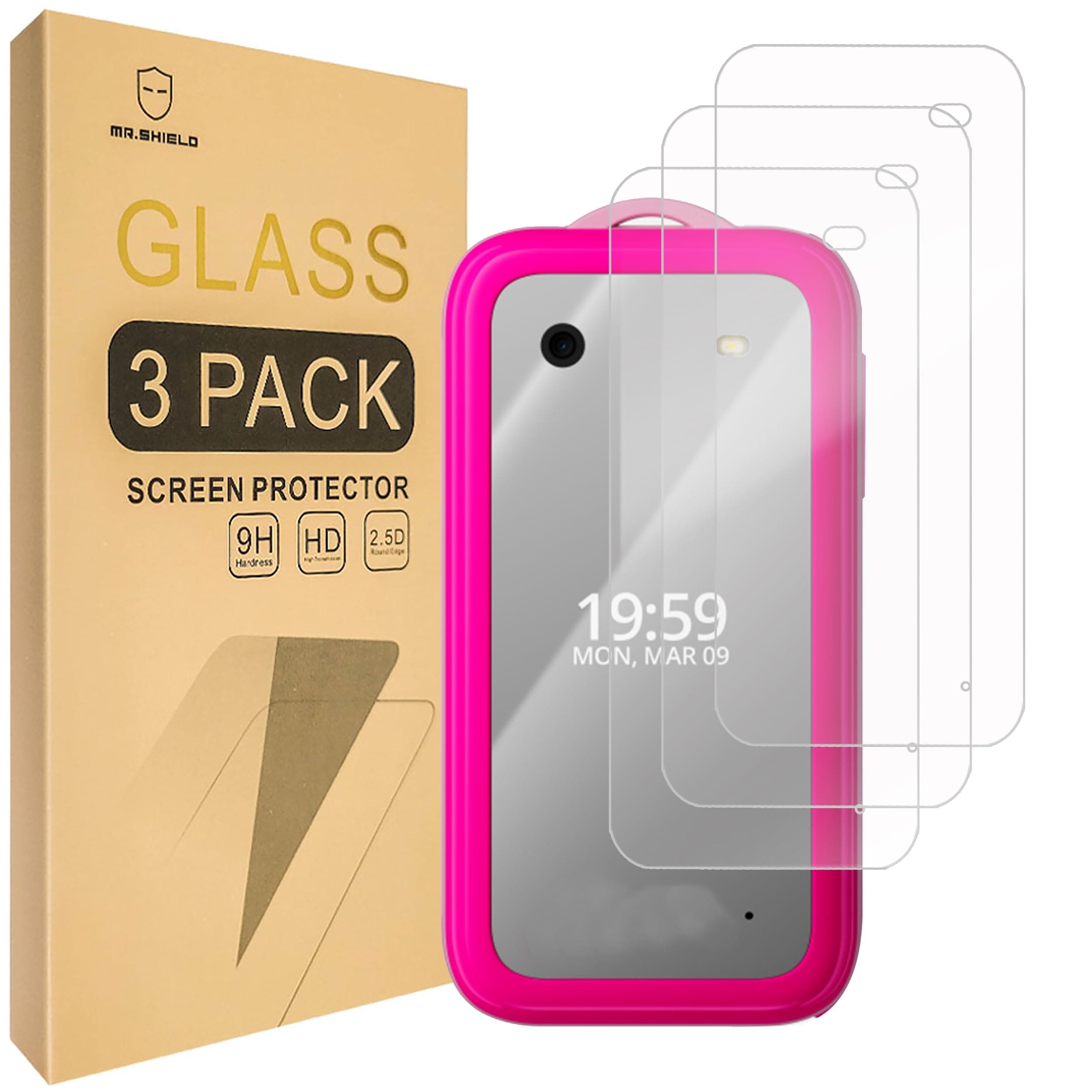 Mr.Shield Screen Protector compatible with HMD Barbie [Shorter Fit for Case Version] [Front Screen Only] [Tempered Glass] [3-Pack] [Japan Glass with 9H Hardness]