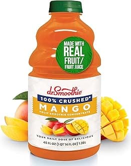 Dr. Smoothie 100% Crushed Mango – No Added Sugar, Made with Real Fruits/Fruit Juice – Vegan, No Artificial Colors or Flavors – Sweet Mango with a Hint of Pineapple & Banana – 46 oz Bottle
