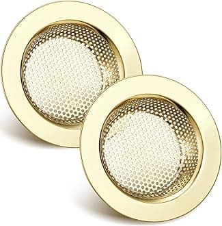 Retisee 2 Pcs Sink Strainer Stainless Steel Kitchen Sink Drain Strainer Mesh Sink Drain Basket Cover Hair Catcher Sink Strainers for Kitchen Sink, Large Wide Rim of 4.4 Diameter(Gold)