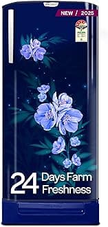 Godrej 180 L 4 Star | Turbo Cooling Technology | 24 Days Farm Freshness | Base Drawer | Toughened Glass Shelves | Direct Cool Single Door Refrigerator (RD EDGENEO 207D TDF MP BL, Maple Blue)