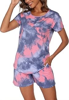 ENJOYNIGHT Womens Pajama Shorts Sets Cotton Pjs Summer Cute Sleepwear with Pockets